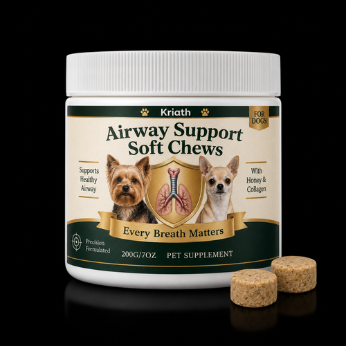 Bote de Airway Support Soft Chews de Kriath, 200 g, con dos masticables blandos