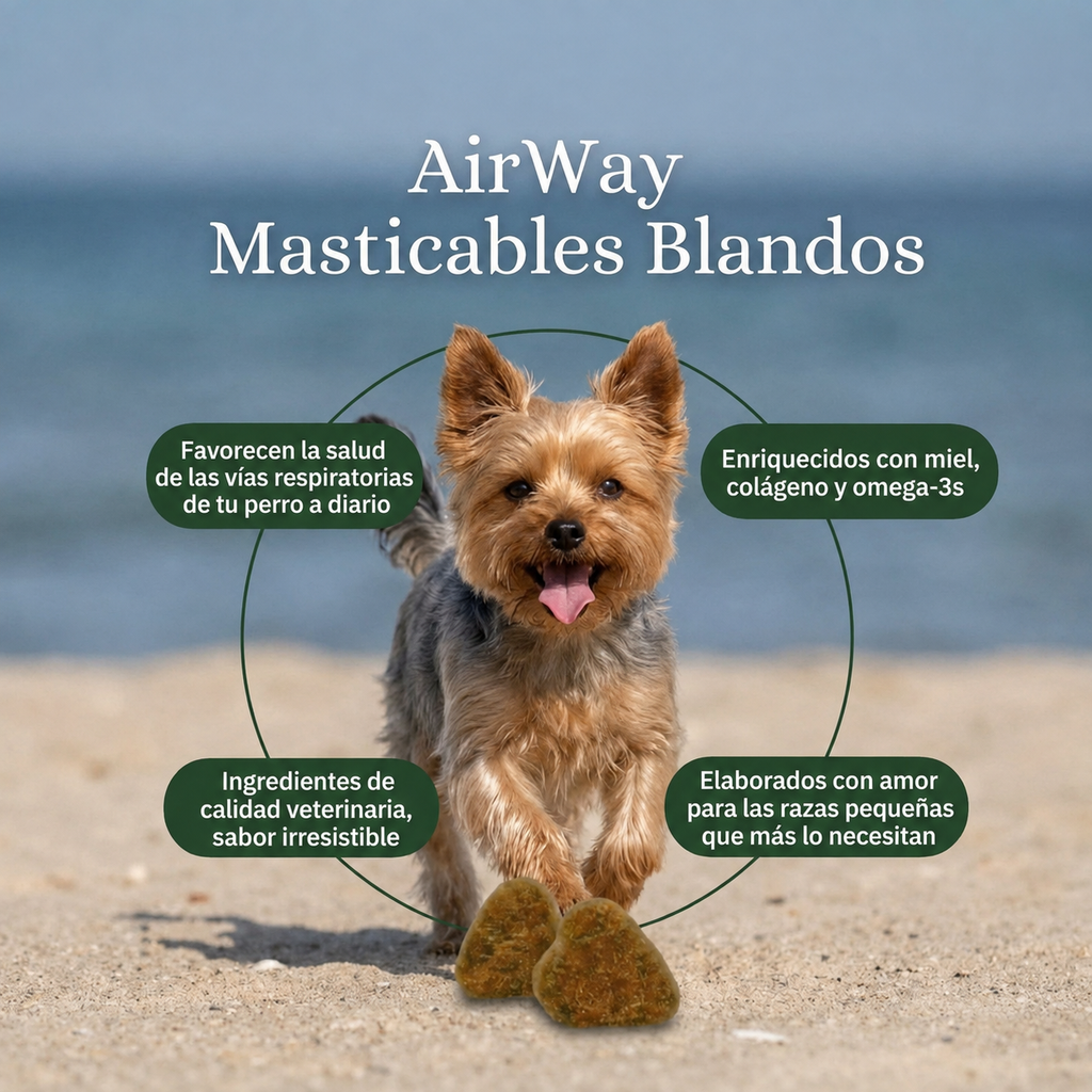 Cuatro claves de los masticables AirWay, con un yorkshire en la playa