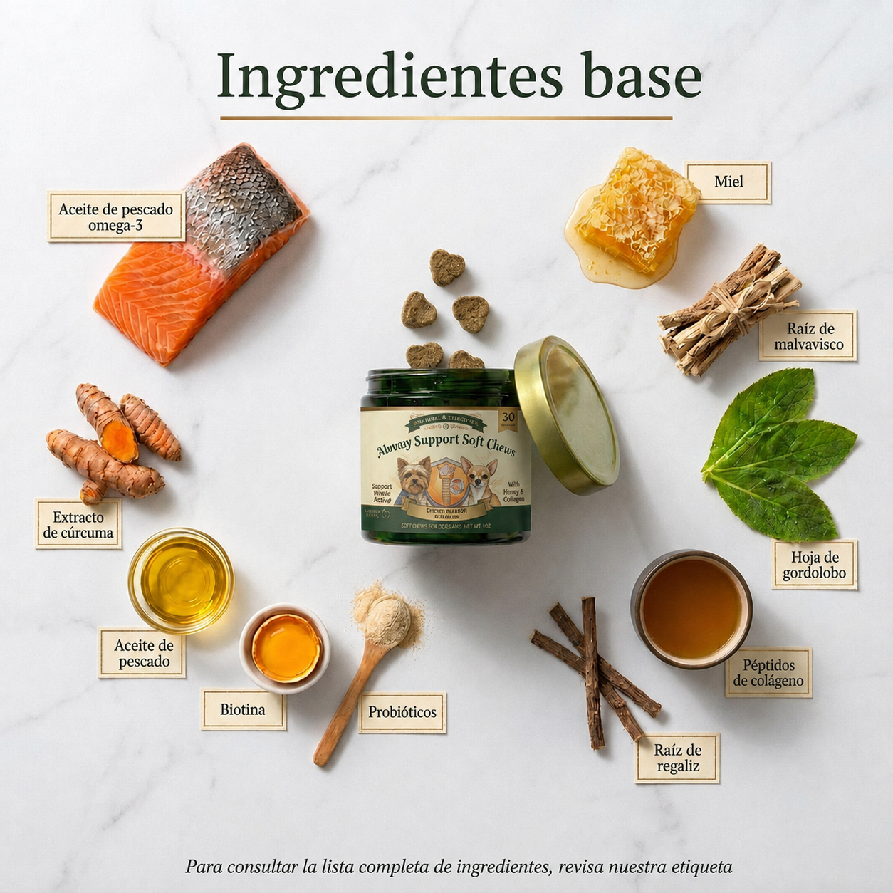 Los ingredientes base de cada masticable blando