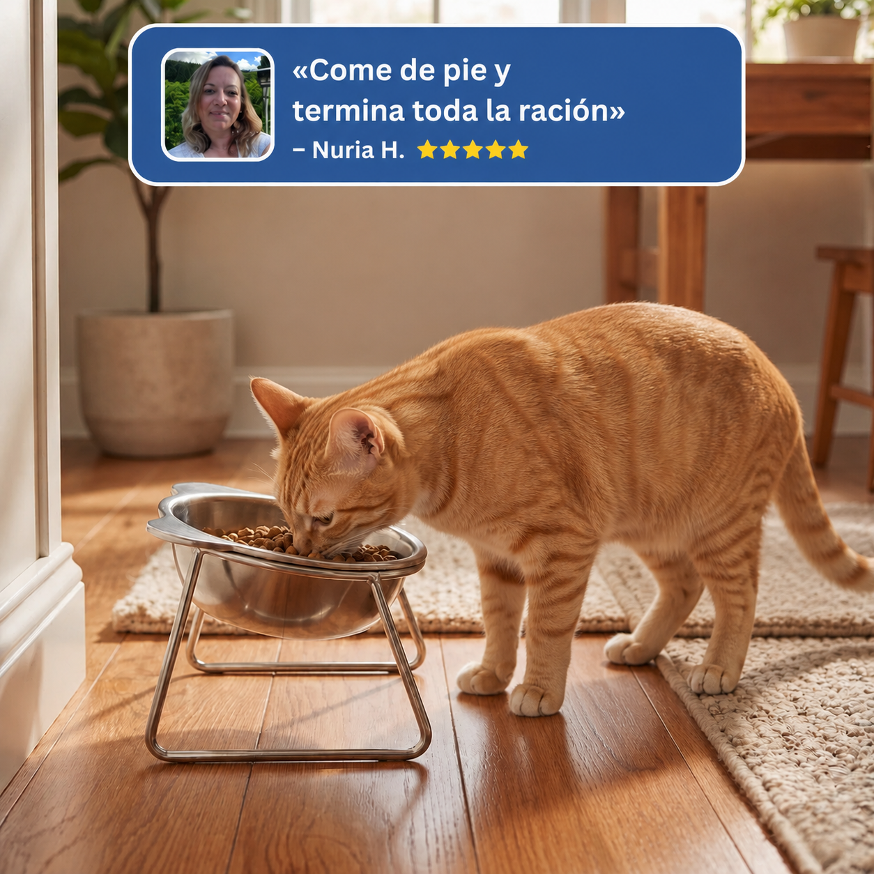 Gato comiendo de pie — reseña de una clienta de Cosalia