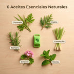 Los seis aceites esenciales del colgante: citronela, cedro, limoncillo, menta, geranio y romero