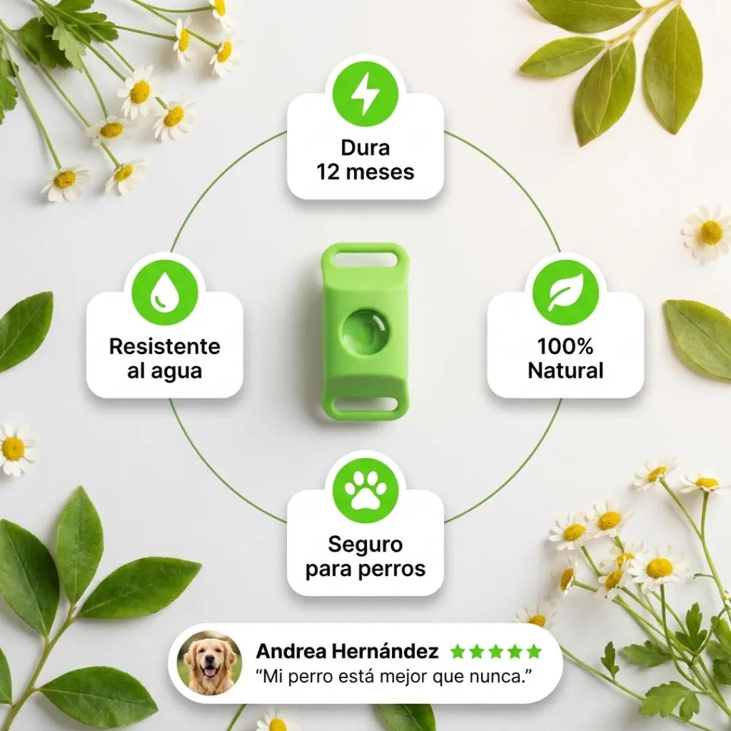 Colgante EscudoNatural: dura 12 meses, resistente al agua, 100 % natural y seguro para perros