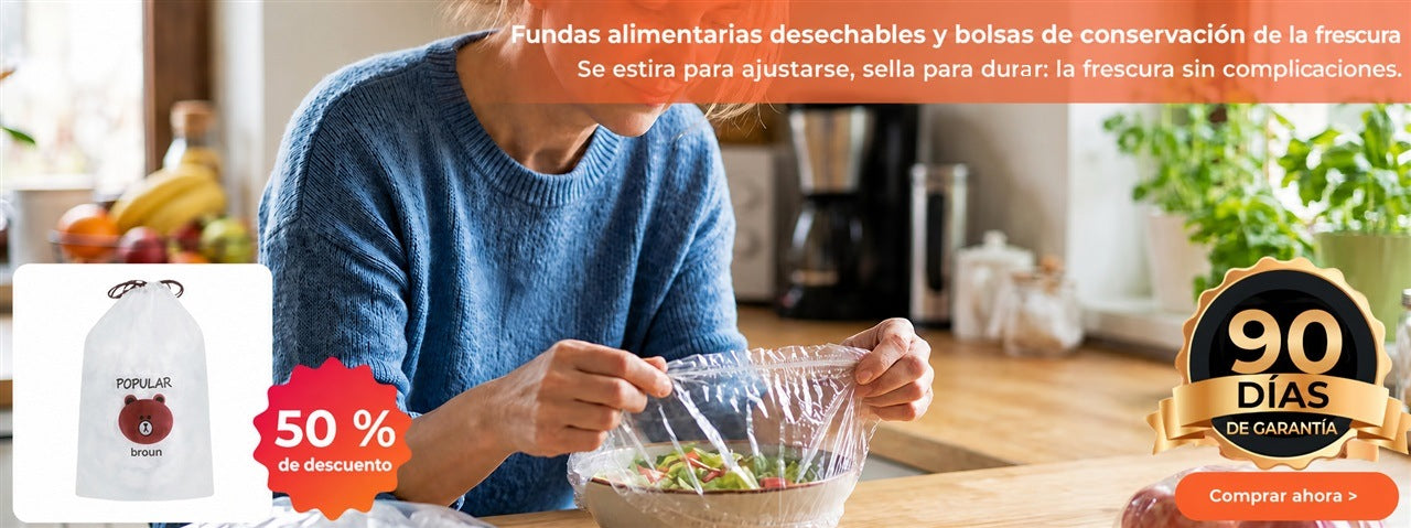 Fundas alimentarias elásticas selladas sobre un bol de ensalada — versión ESCRITORIO panorámica (funnel_image_pc, 1280×479) [FR — à régénérer Codex]
